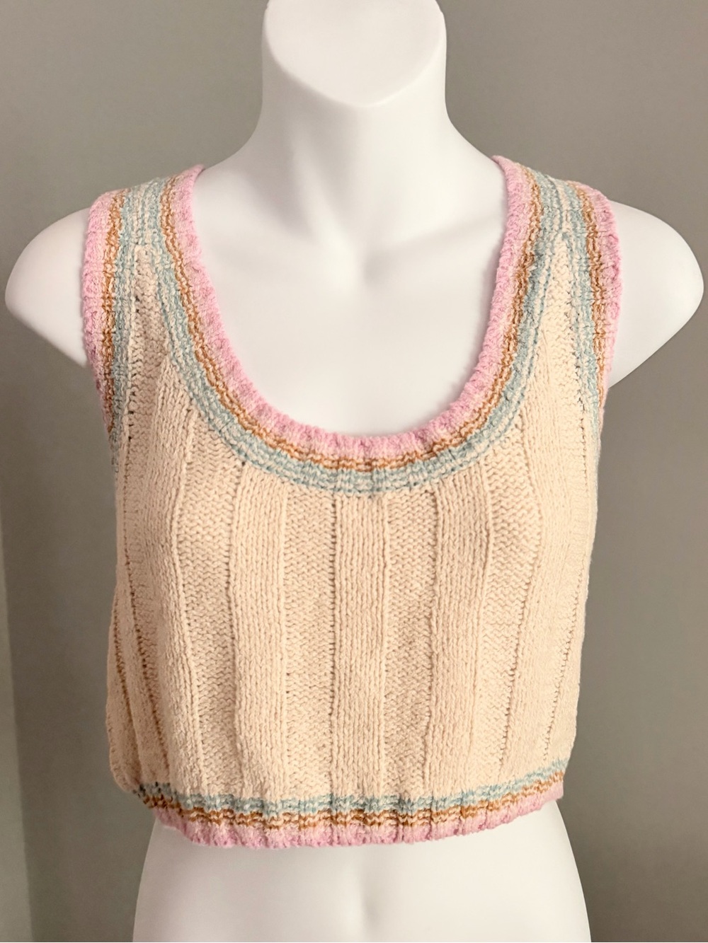 L'SPACE Cutie Knit Crop Sweater Tank w/ Color Border Trim Sz L NWT $88!!